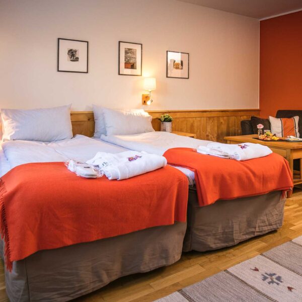 Dubbelrum med två enkelbäddar och soffa på Storhogna Högfjällshotell & Spa